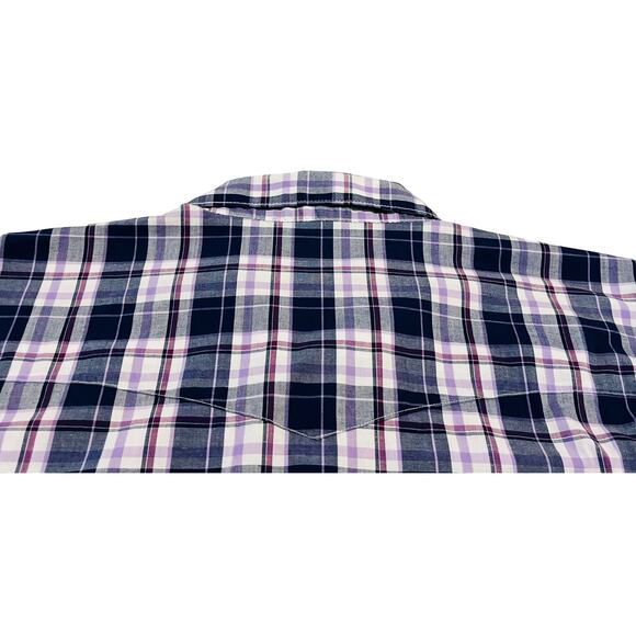 WRANGLER LONG SLEEVE WESTERN SHIRT, MENS, XXL, GREY LAVENDER WHITE PLAID - Picture 6 of 12